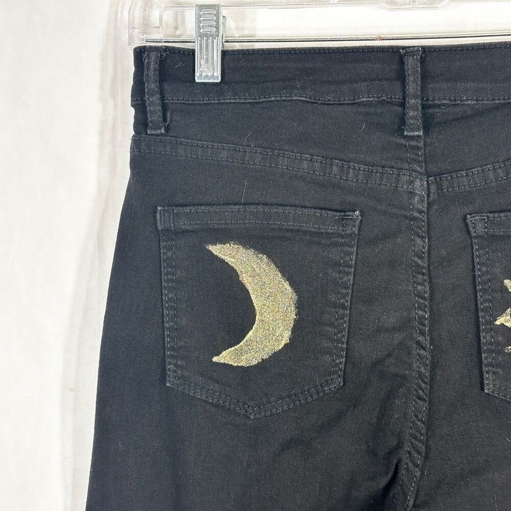 Time Tru Sz 4 Jeans Black Straight Hand Painted Gold Lunar Sun Witch Grunge 1602 - Picture 7 of 13
